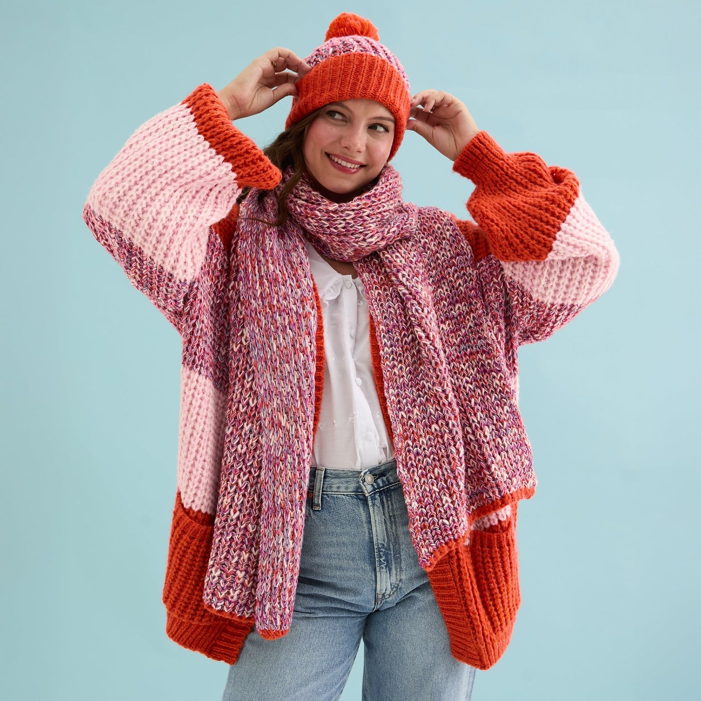 Lolly Twist Bobble Beanie Hat - Orange