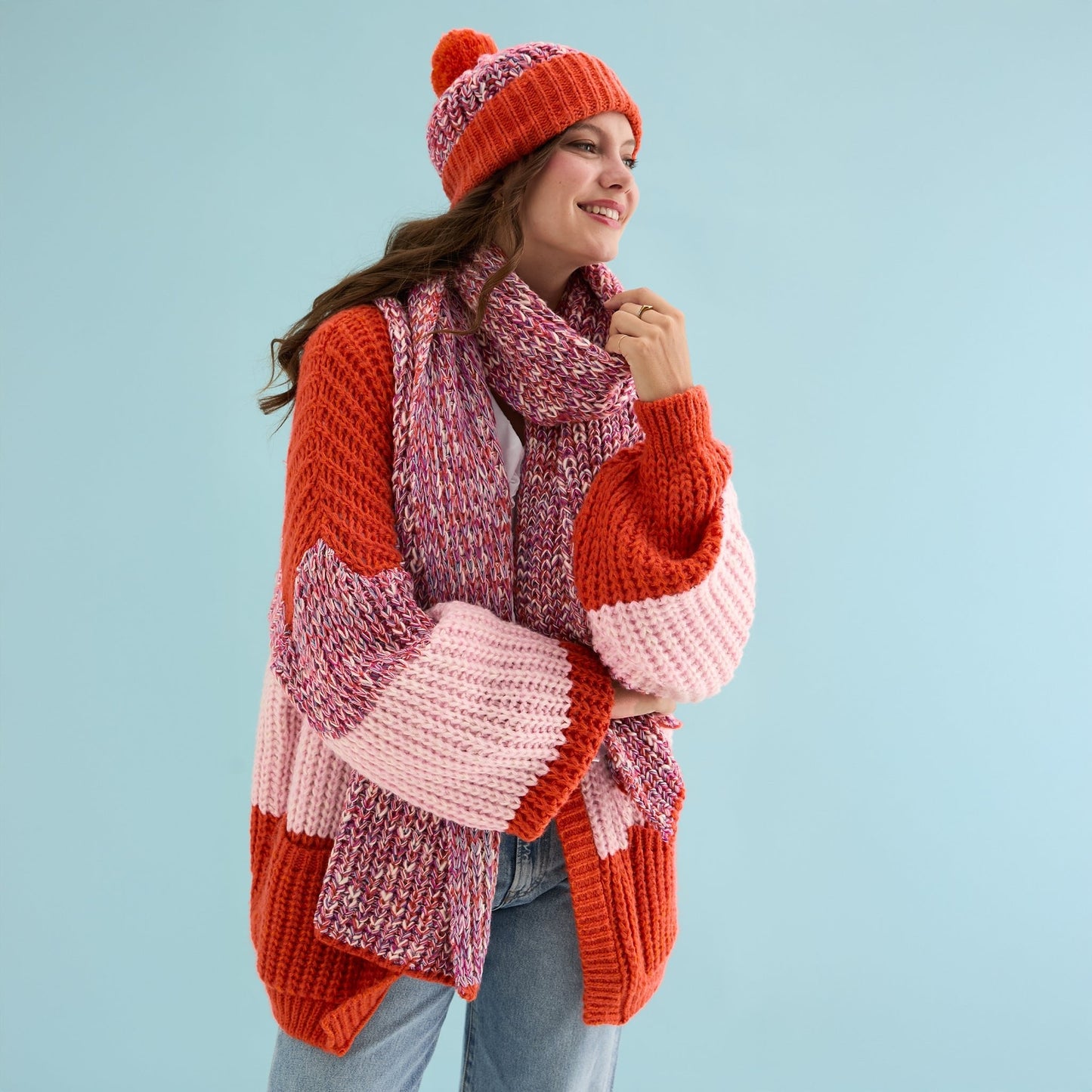 Lolly Twist Bobble Beanie Hat - Orange