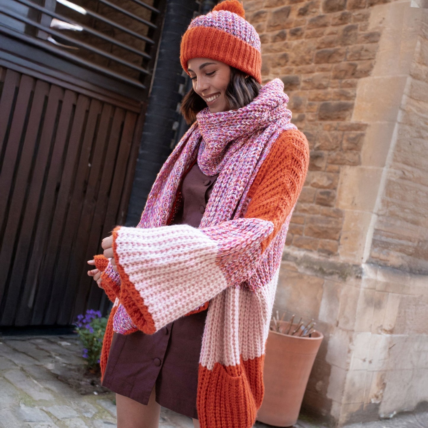 Lolly Twist Bobble Beanie Hat - Orange