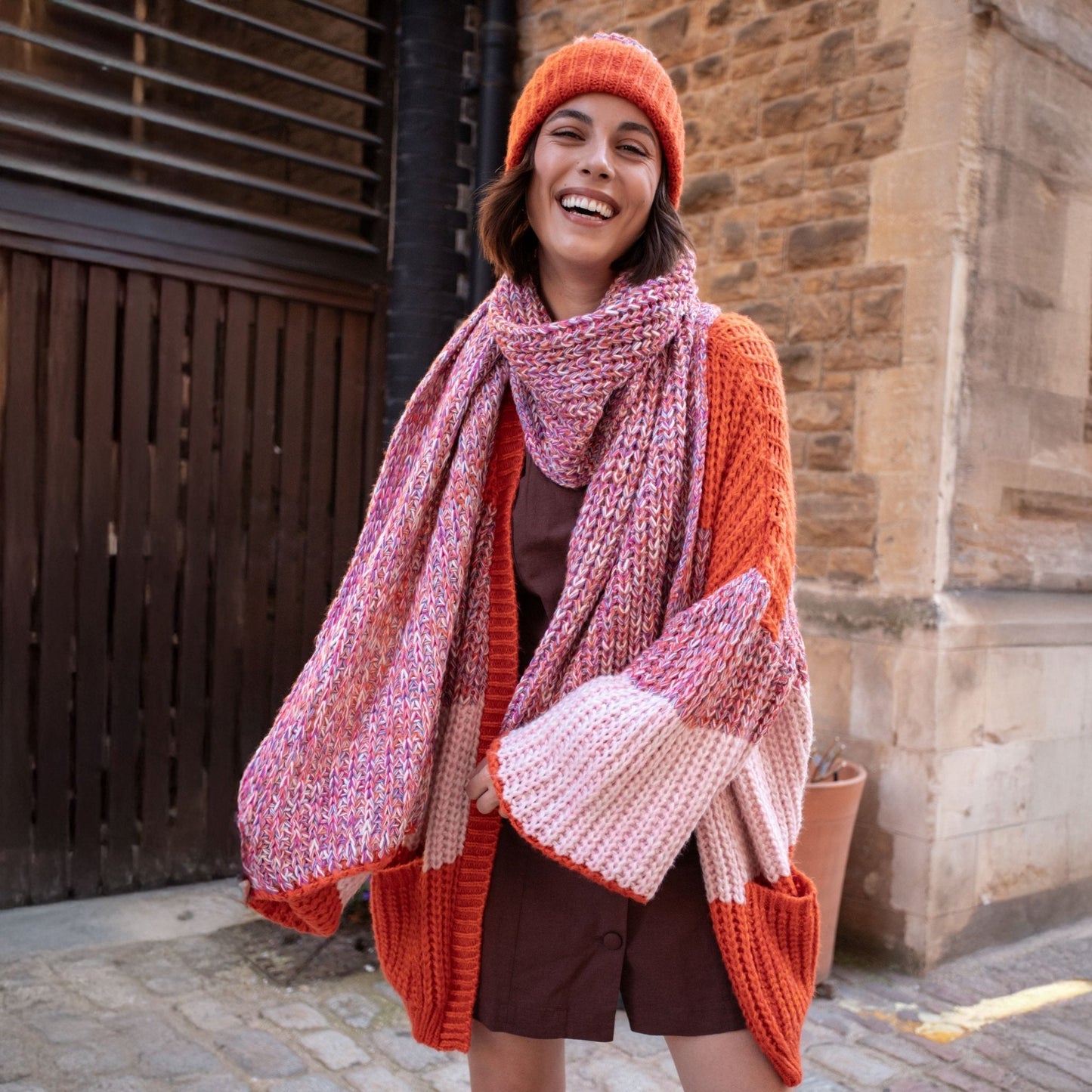 Lolly Twist Bobble Beanie Hat - Orange