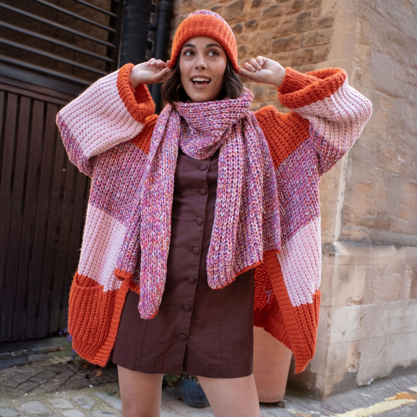 Lolly Twist Bobble Beanie Hat - Orange