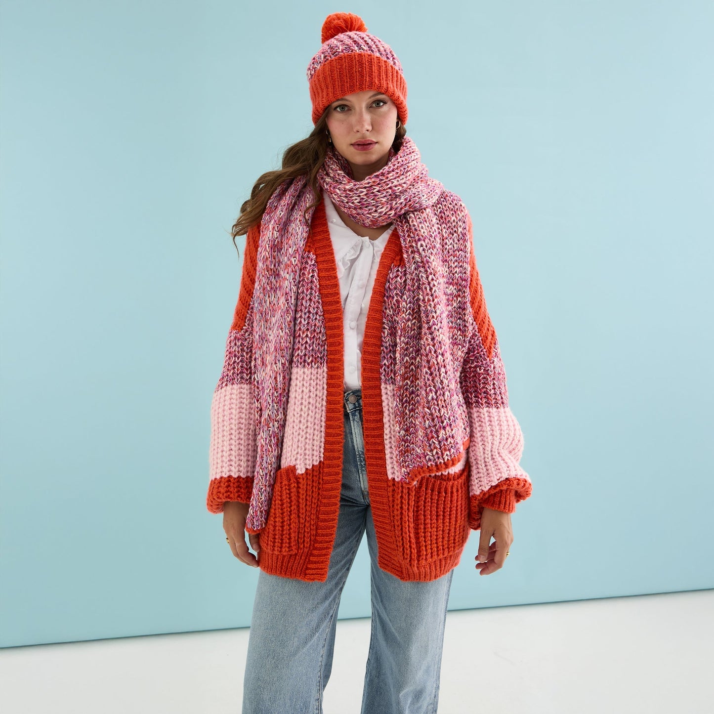 Lolly Twist Bobble Beanie Hat - Orange