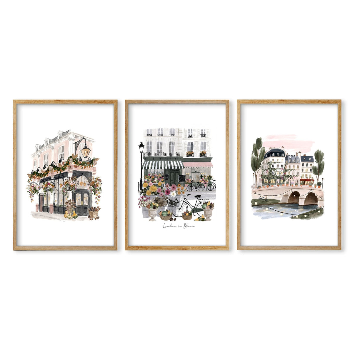 London Poster "London in Bloom" Floral City Watercolour Wall Art Prints | Set of 3