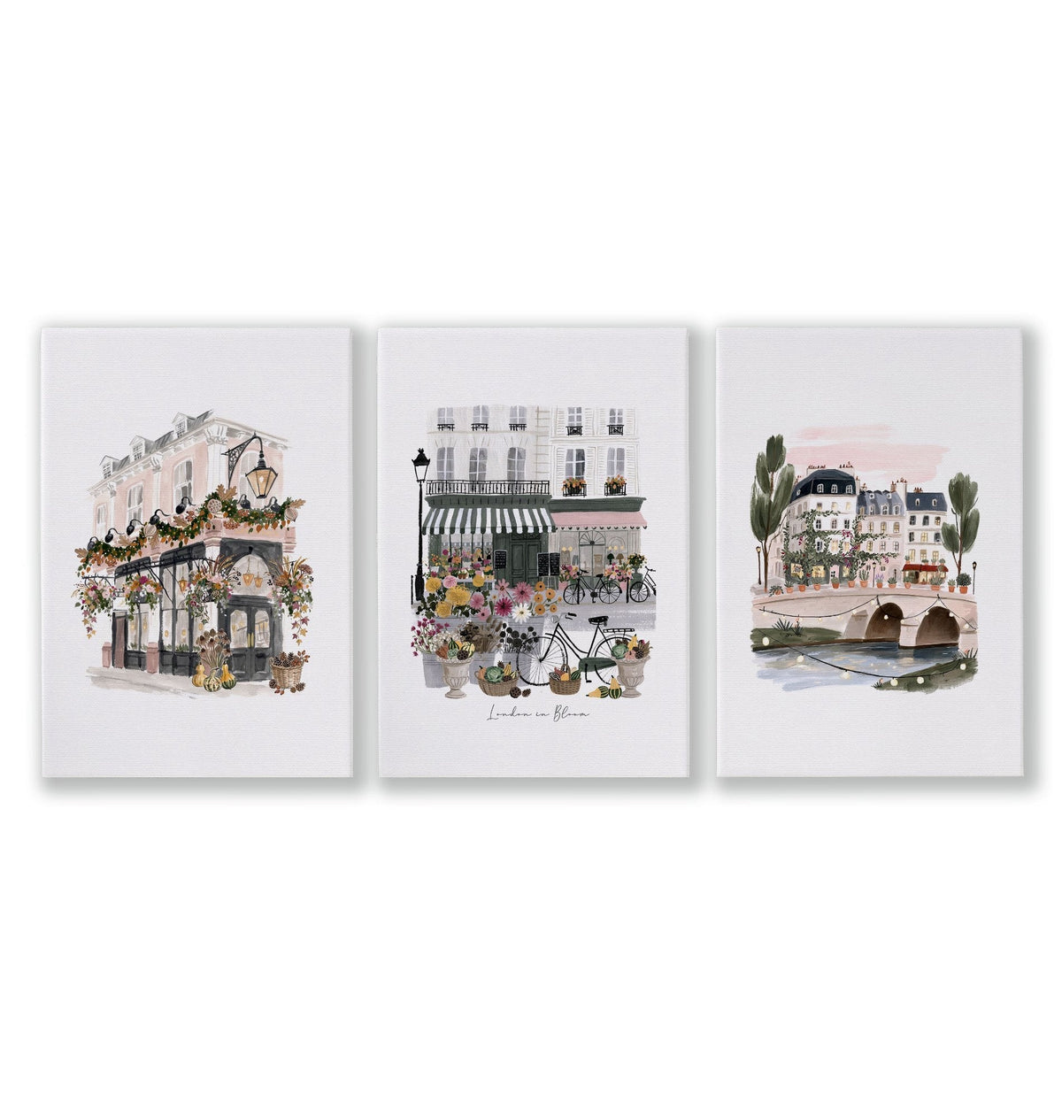 London Poster "London in Bloom" Floral City Watercolour Wall Art Prints | Set of 3