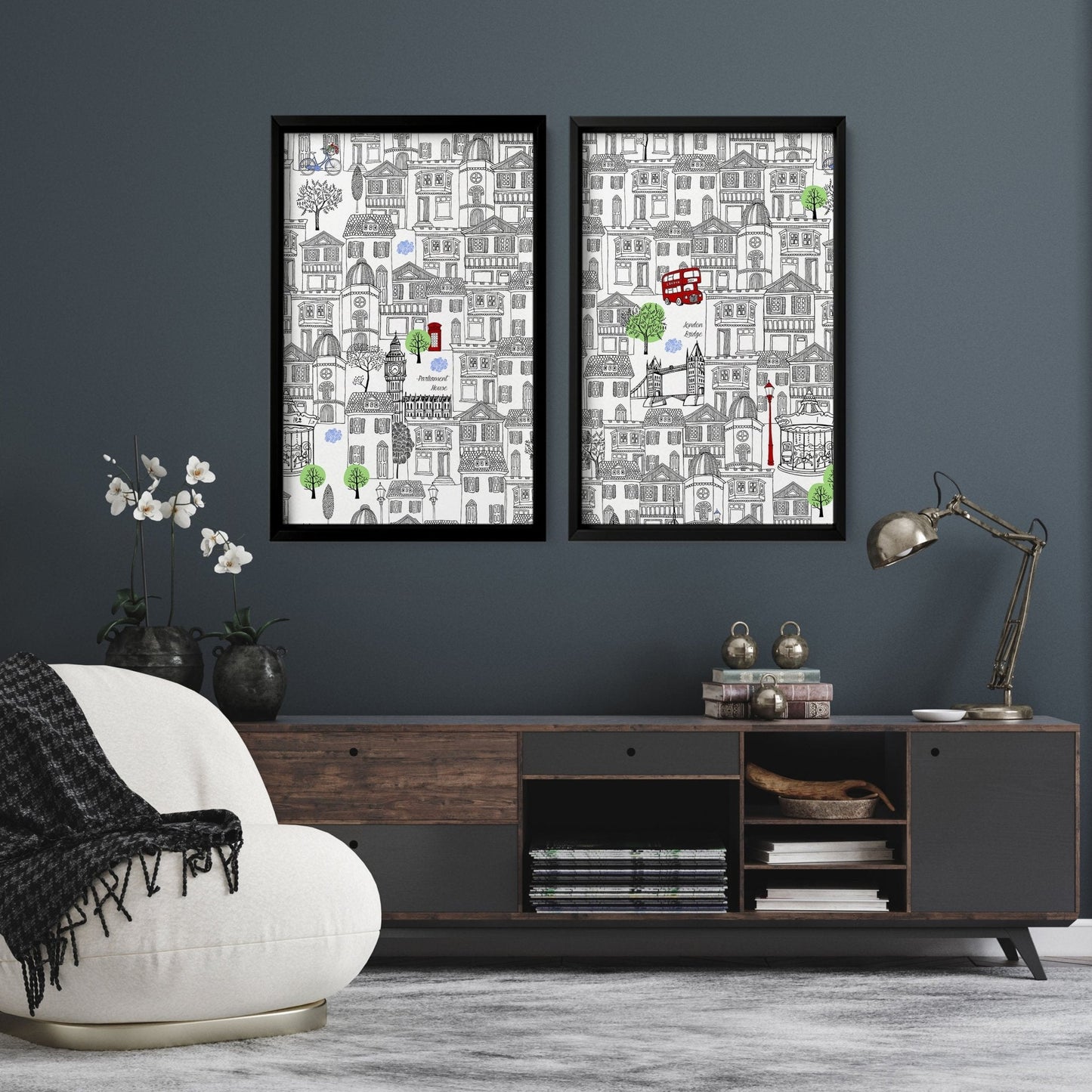 Wall art London | Set of 2 framed travel posters