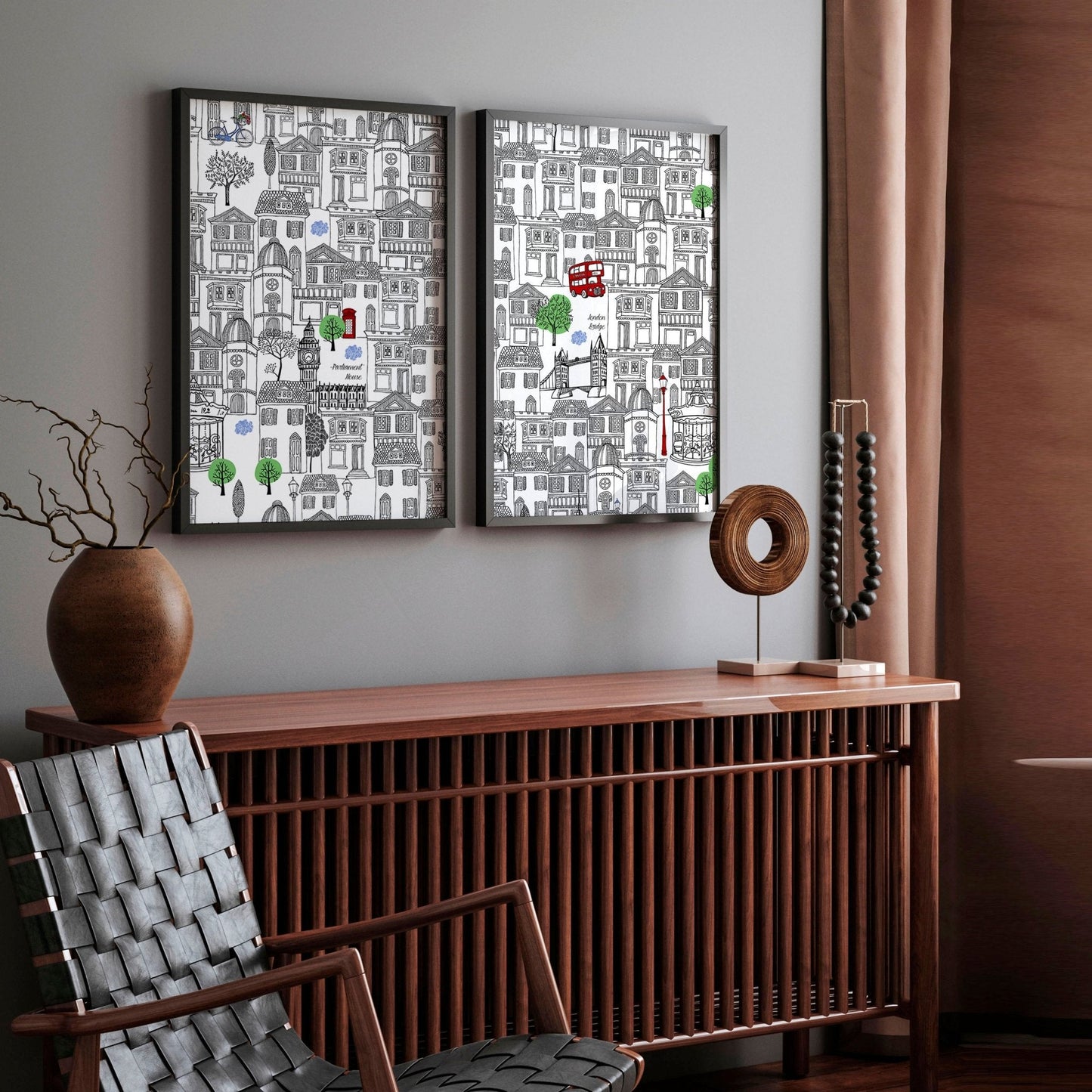 Wall art London | Set of 2 framed travel posters