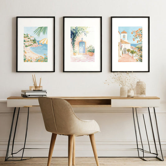 Long Rectangular Wall Decor | Set of 3 Beach Decor Wall art Prints