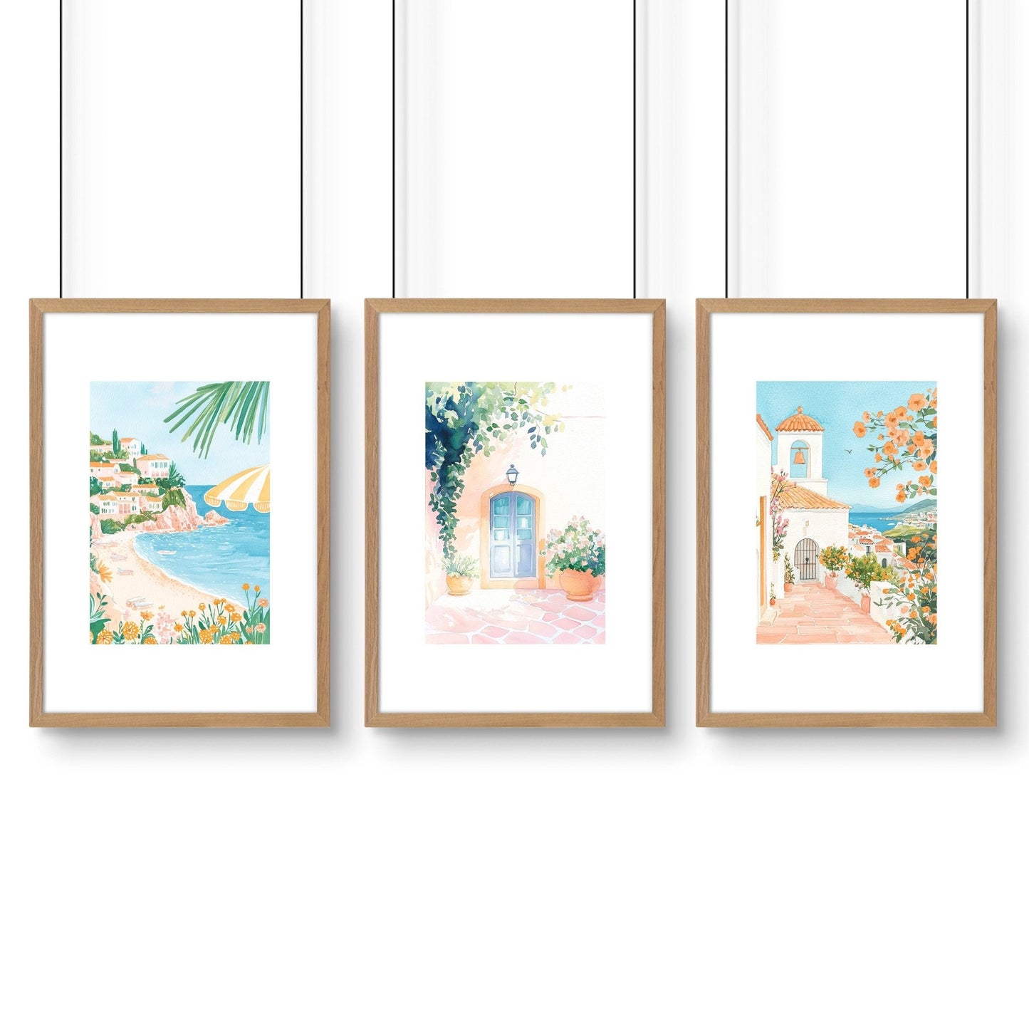Long Rectangular Wall Decor | Set of 3 Beach Decor Wall art Prints