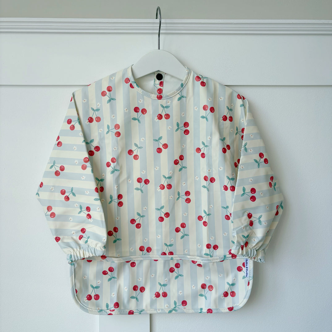 Long Sleeved Baby Bib - Cherry Stripe