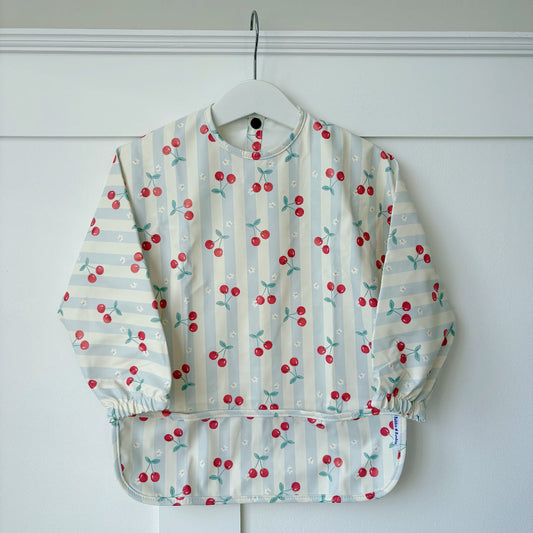 Long Sleeved Baby Bib - Cherry Stripe