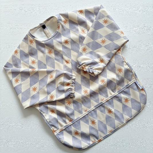 Long Sleeved Baby Bib - Blue Harlequin