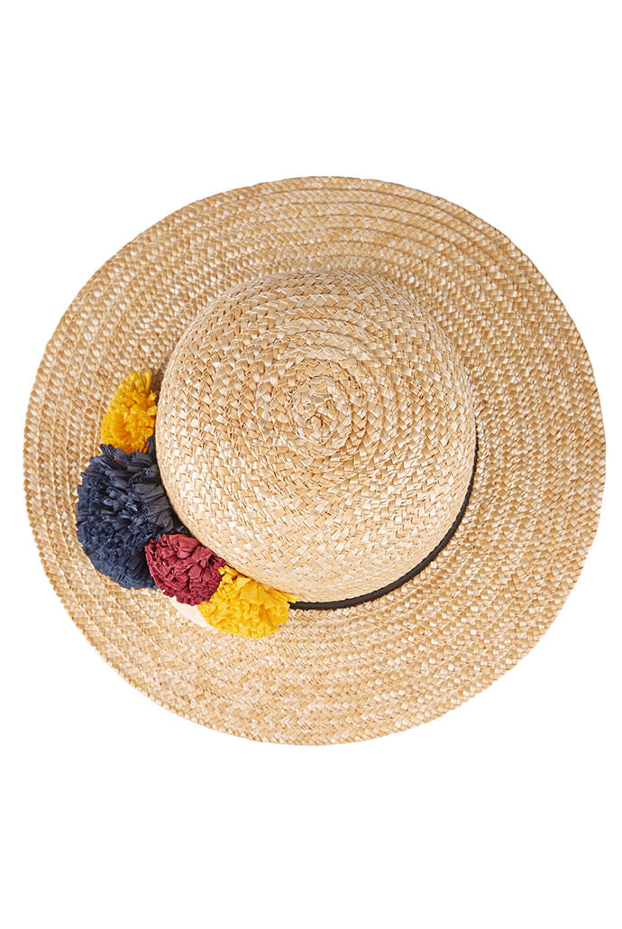 Louche Louise Straw Boater With Raffia Pom