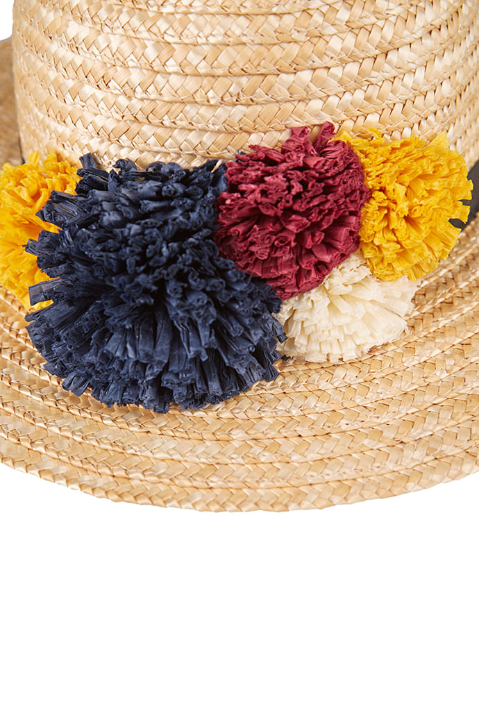 Louche Louise Straw Boater With Raffia Pom