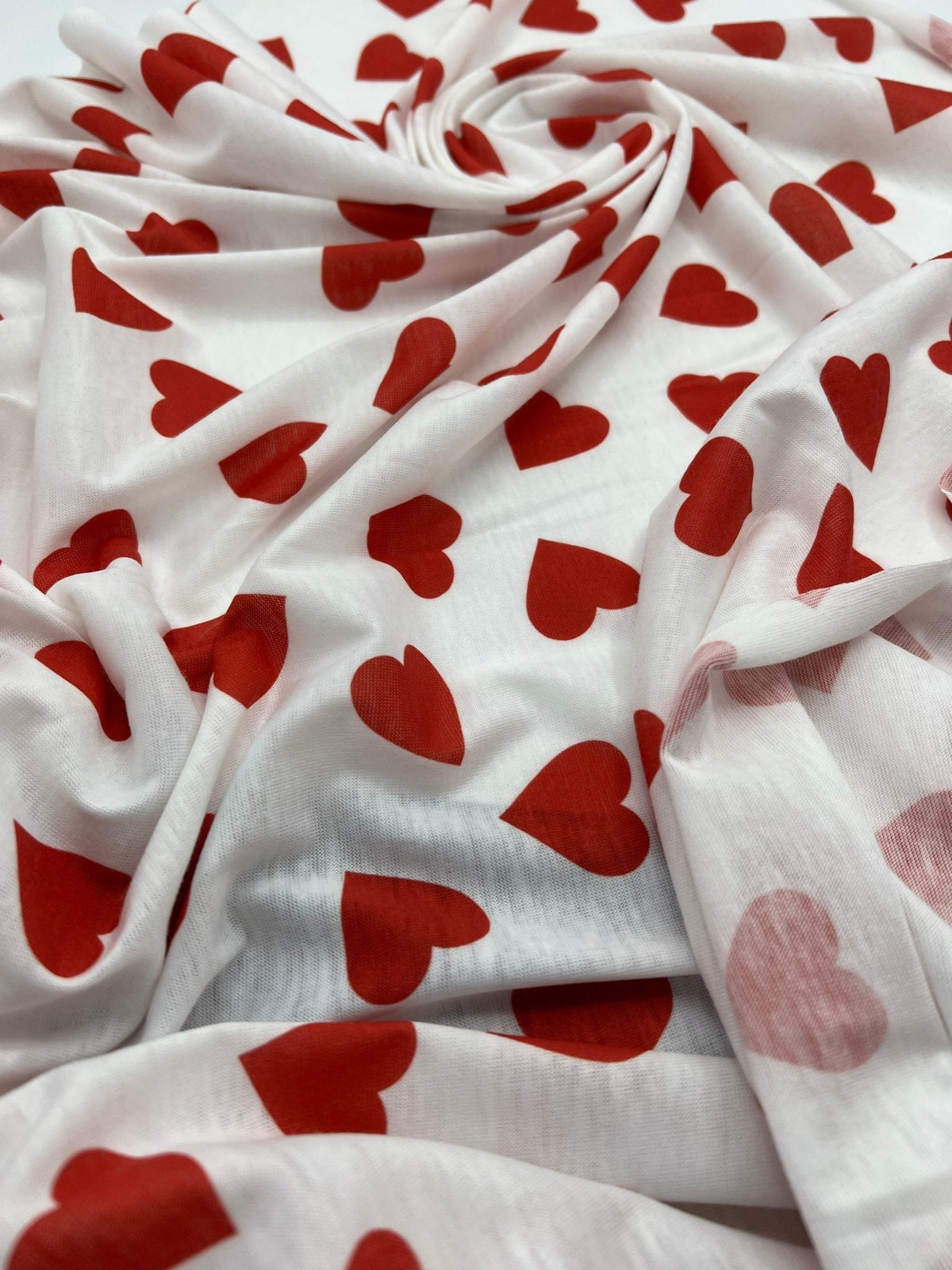 Love Heart Print Spun Poly Stretch Fabric
