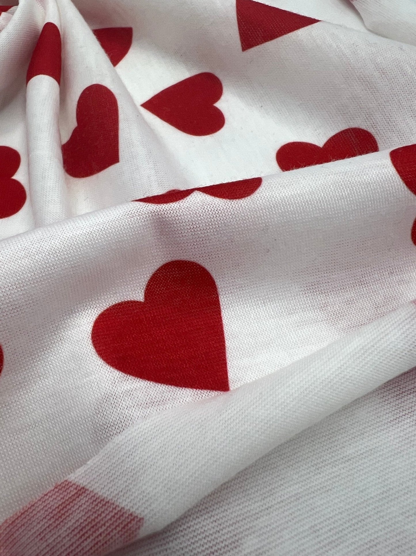 Love Heart Print Spun Poly Stretch Fabric