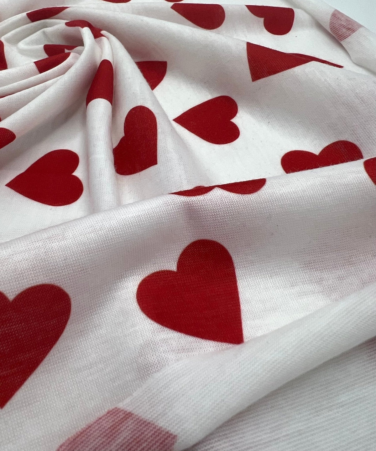 Love Heart Print Spun Poly Stretch Fabric