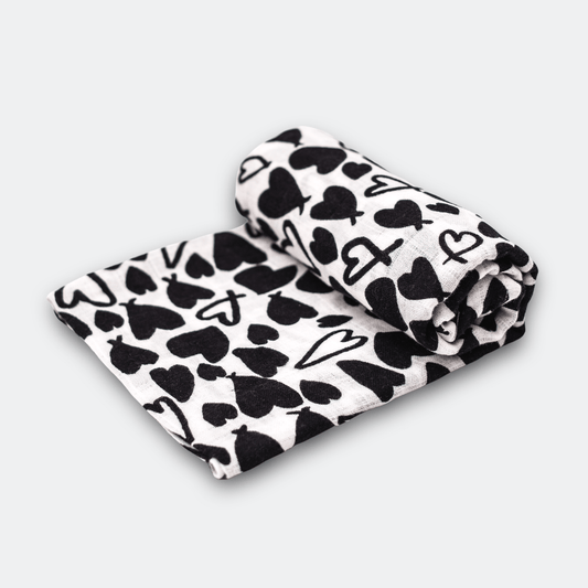 LOVE HEART SINGLE SENSORY MUSLIN - birth to 4 months