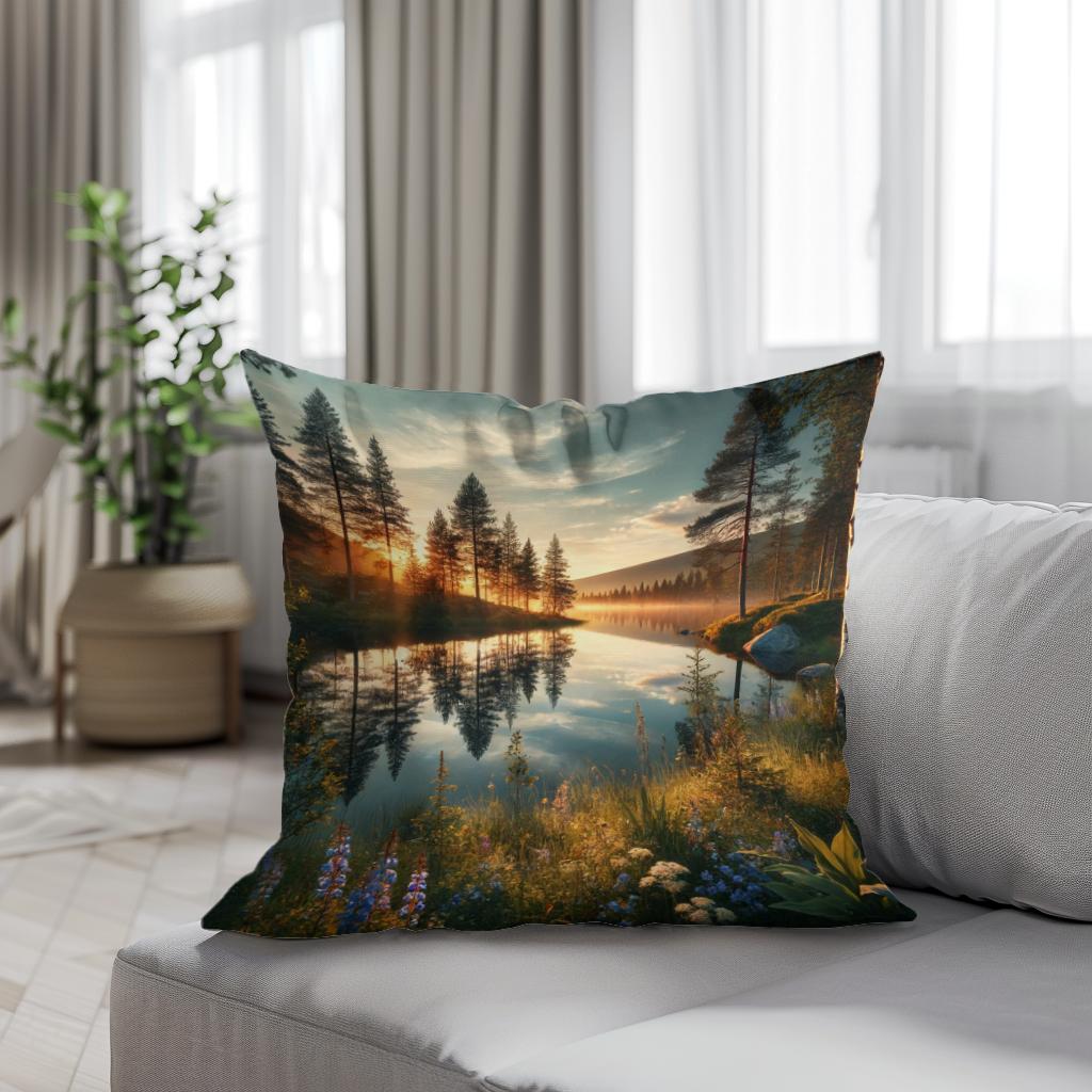 Midnight Sun Lake Cotton Cushion
