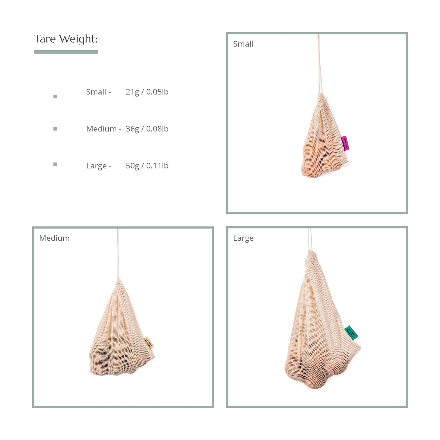 Reusable Mesh Produce Bags - Organic Cotton - 3 Pack