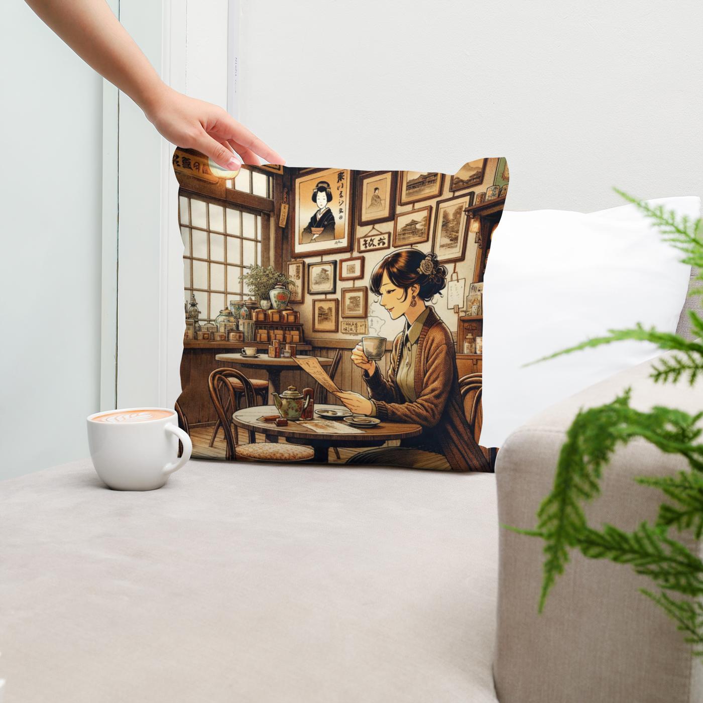 Nostalgic Café Moment Cotton Cushion