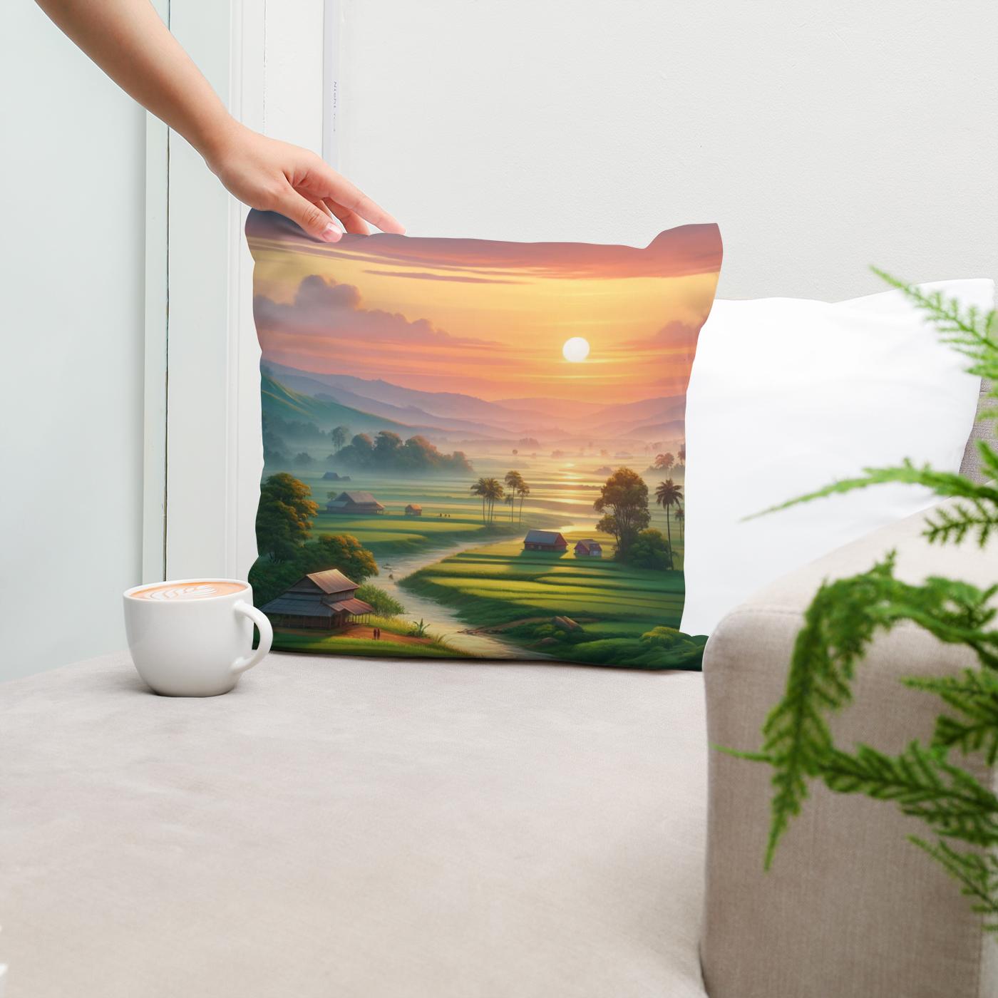 Dawn in Bangladesh Cotton Cushion