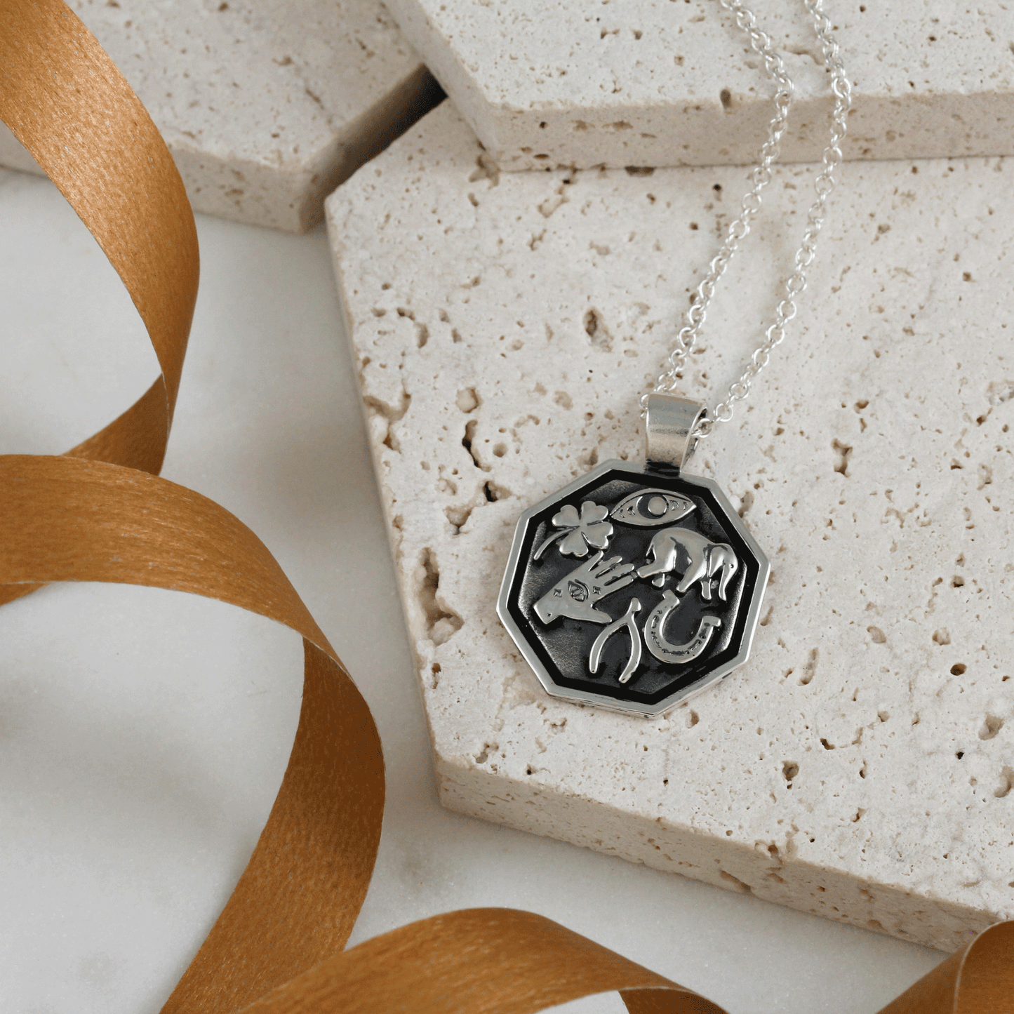 Good Luck Symbols Personalised Silver Necklace