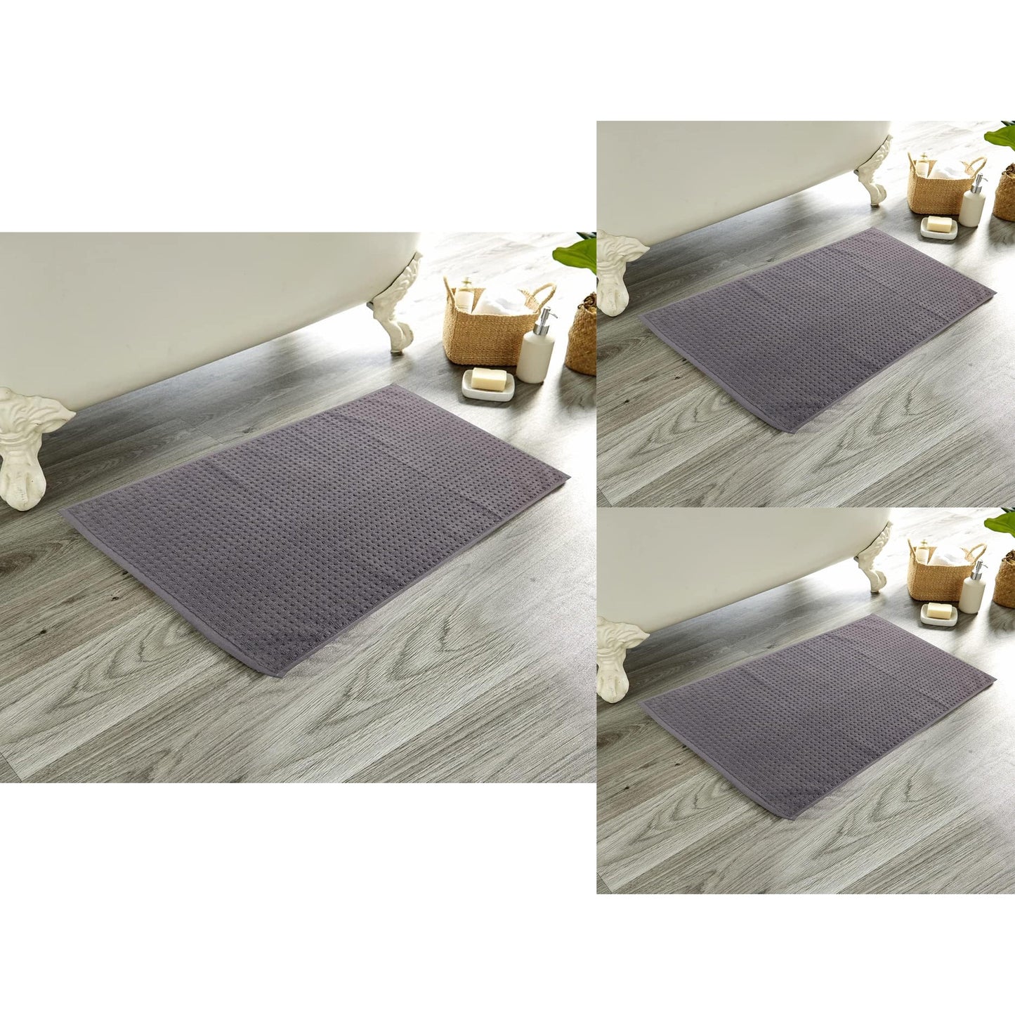 Pack of 3 Luxe Ultra-Soft Deep Cotton Pile Bathmats Handcrafted Eco-Friendly Absorbent Quick-Drying Premium Cotton Rug for Bathroom Decor by OLIVIA ROCCO