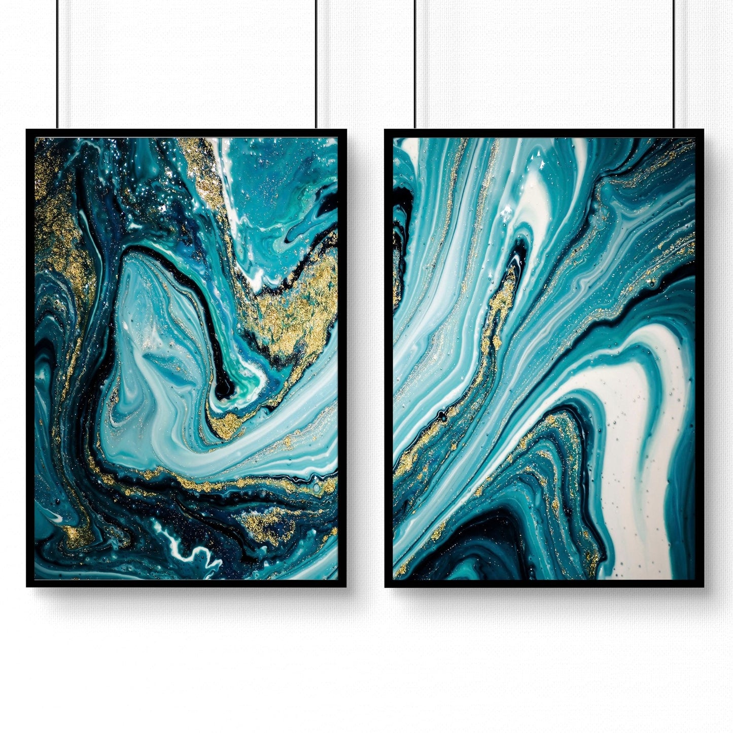 Teal luxurious wall art | set of 2 framed wall art prints