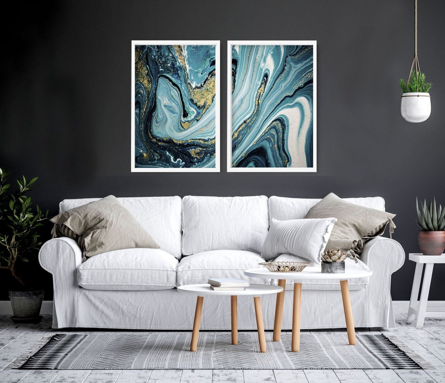 Teal luxurious wall art | set of 2 framed wall art prints