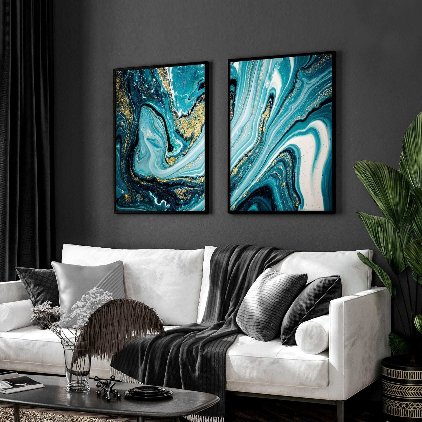 Teal luxurious wall art | set of 2 framed wall art prints