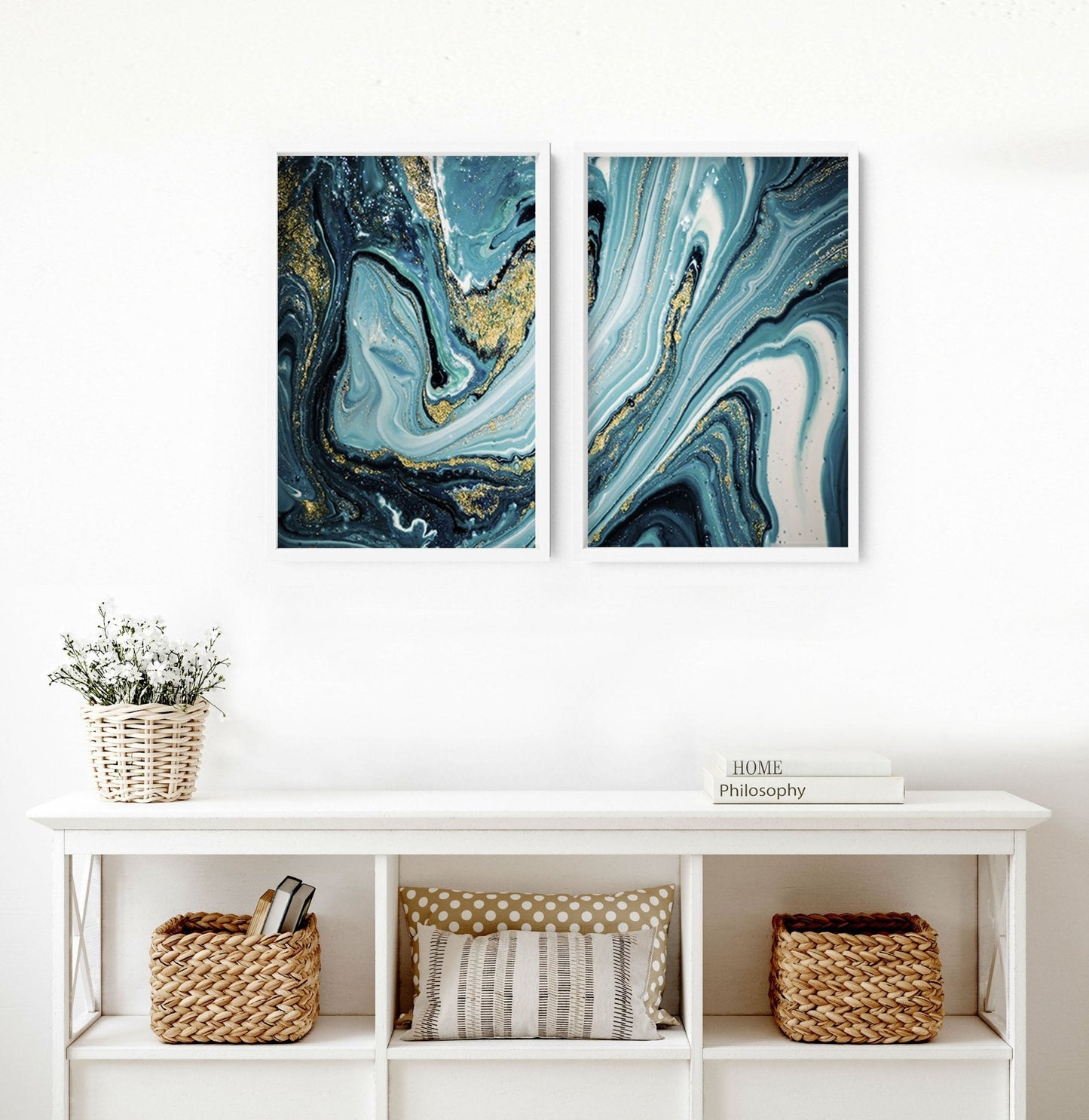 Teal luxurious wall art | set of 2 framed wall art prints