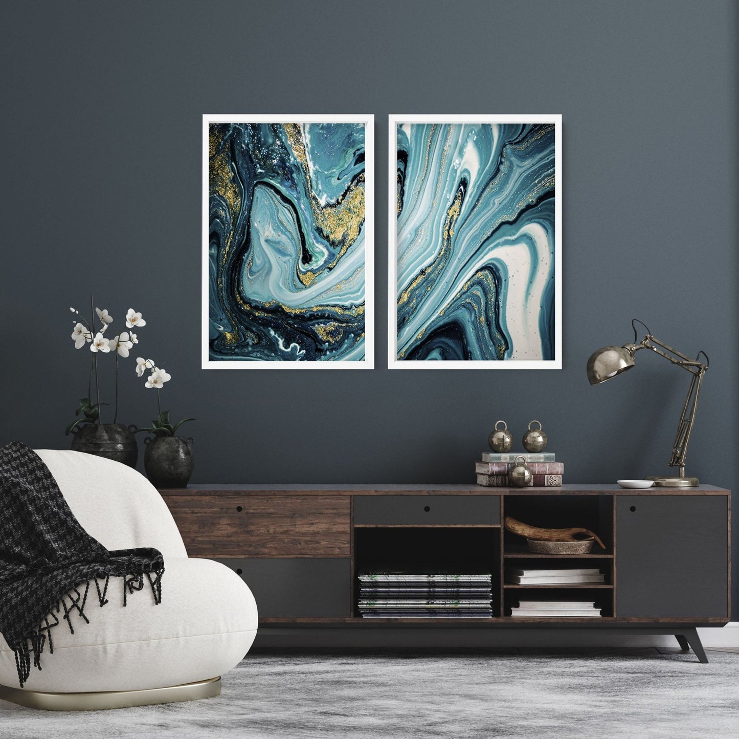 Teal luxurious wall art | set of 2 framed wall art prints