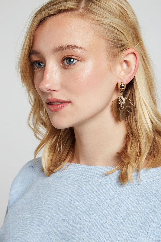 Louche Monkey Leaf Pendant Earring