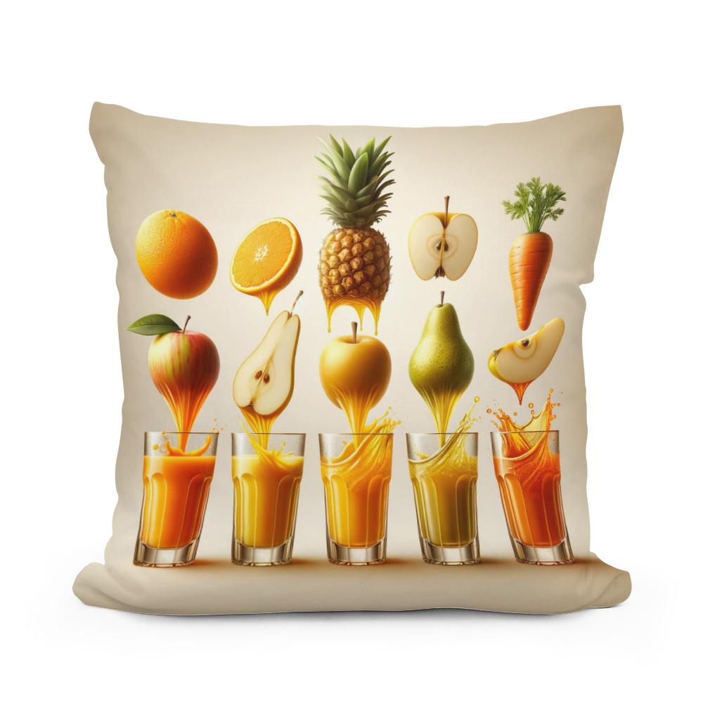 Vibrant Fruit Juice Symphony Cotton Cushion