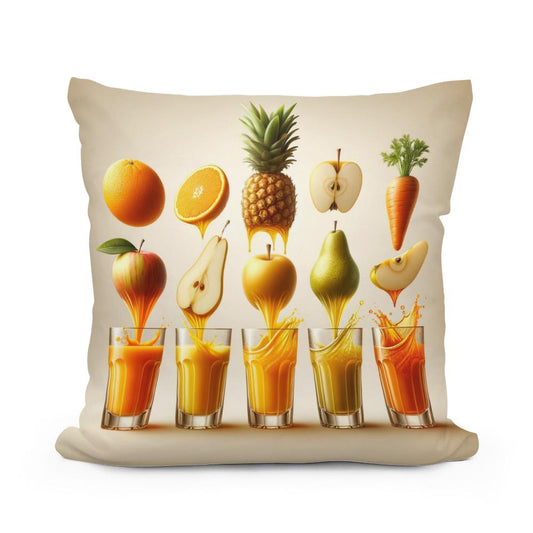 Vibrant Fruit Juice Symphony Cotton Cushion