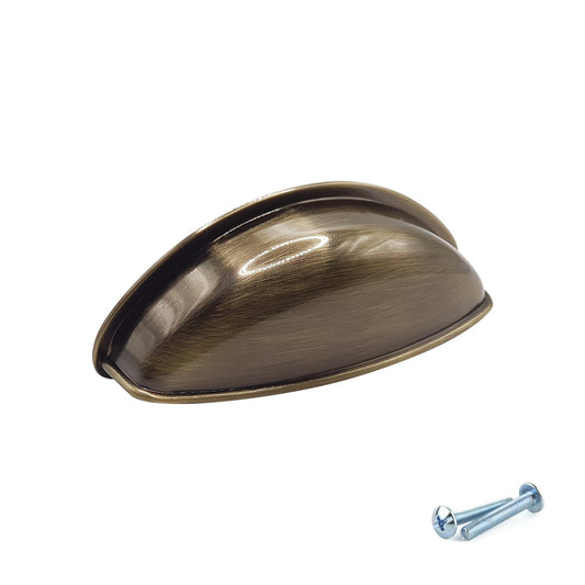 M4TEC Antique Brass Cup Handle – 79mm Brushed Brass Drawer & Cabinet Pull (VG3 Series)