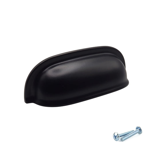 M4TEC 64mm Matte Black Cup Handle - Modern Zinc Drawer & Kitchen Cabinet Pull (VG5 Series)