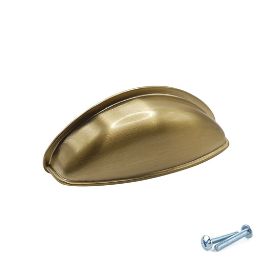Brushed Brass Cup Handle – 79mm Cabinet Drawer Pull (64mm Centres) | M4TEC VG3 Series