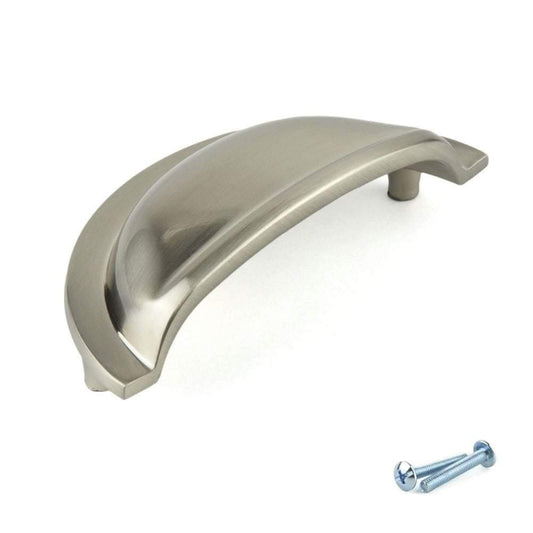 M4TEC Gillock F9 Nickel Cup Pull Handle – 92mm Brushed Nickel Cabinet & Drawer Cup Handle