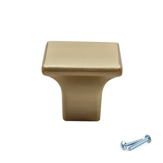 M4TEC Brushed Brass Square Cabinet Knob – 27mm Drawer & Cupboard Door Handle VF6 Series