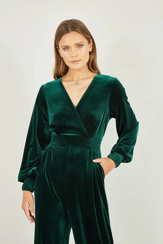 Yumi Green Velvet Long Sleeve Jumpsuit