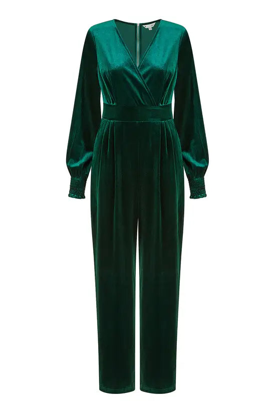 Yumi Green Velvet Long Sleeve Jumpsuit