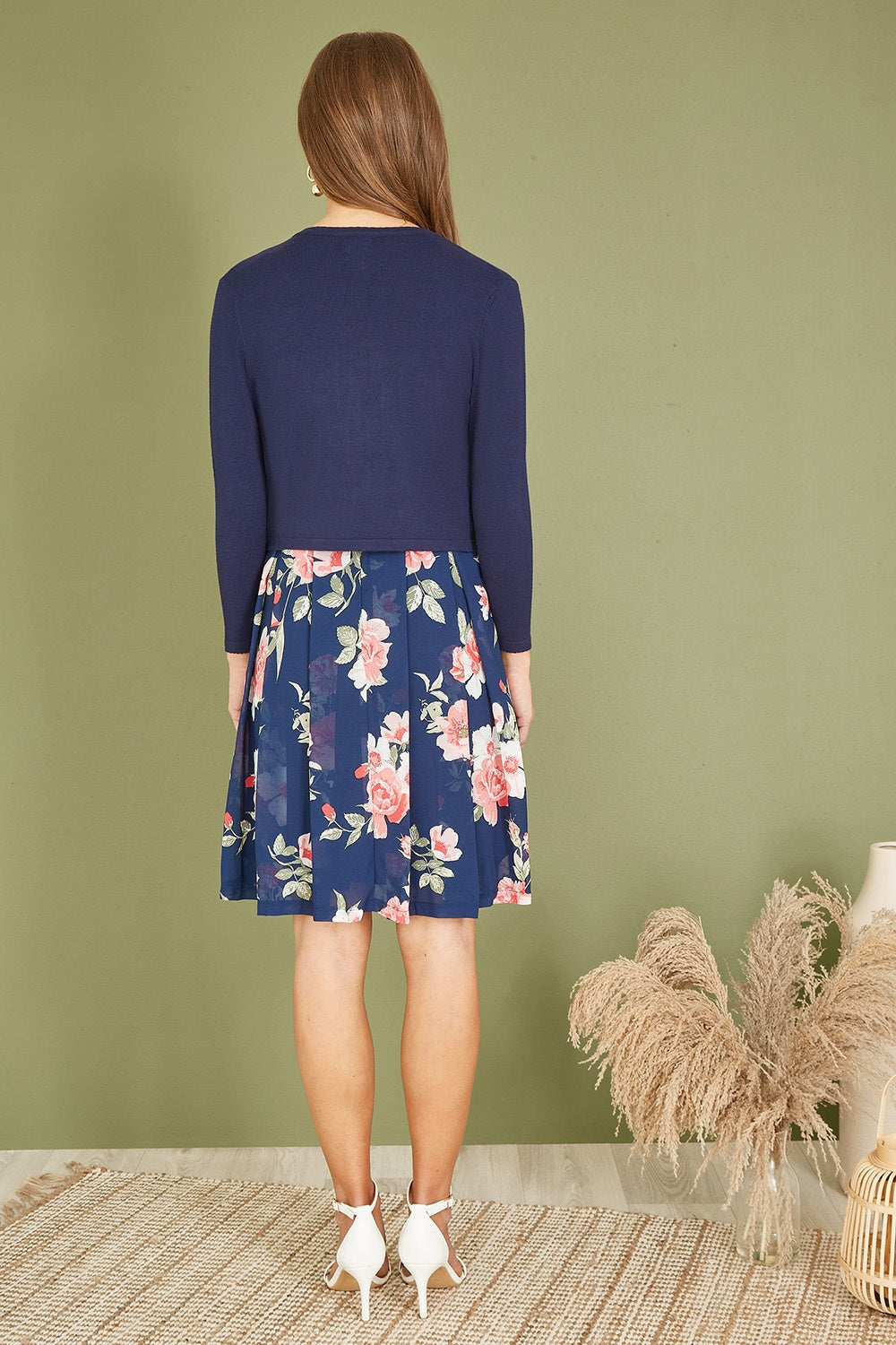 Yumi Navy Diamante Button Cropped Cardigan