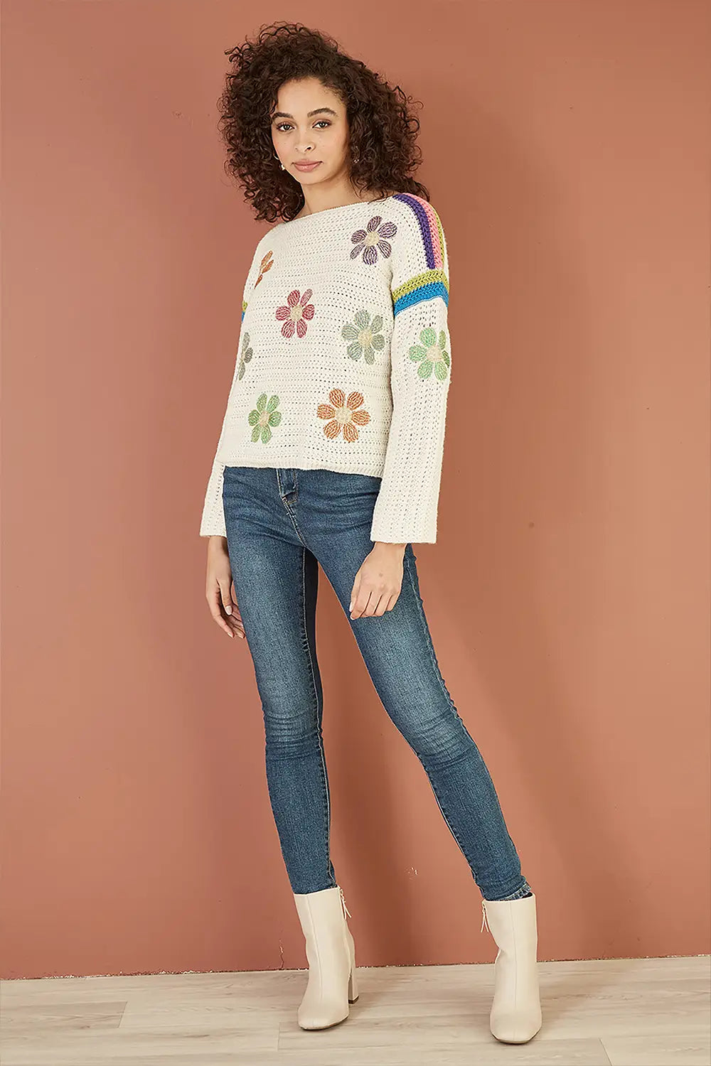 Yumi Cream Crochet Flower Jumper