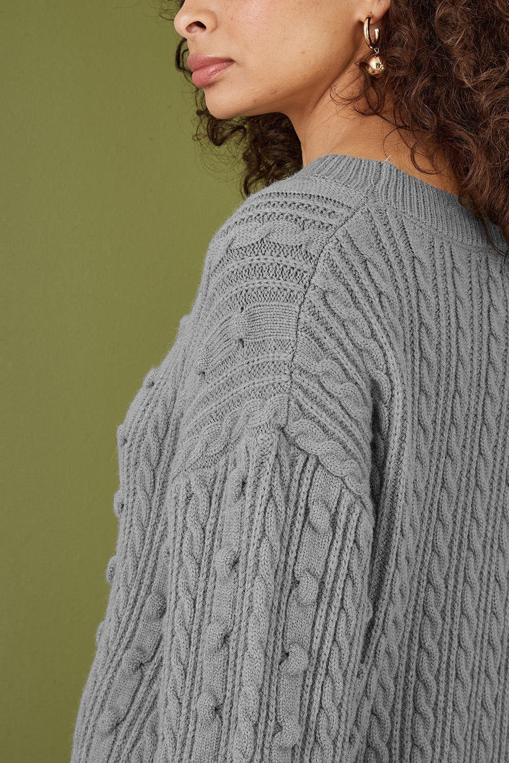 Yumi Grey Cable Knit Tunic Dress