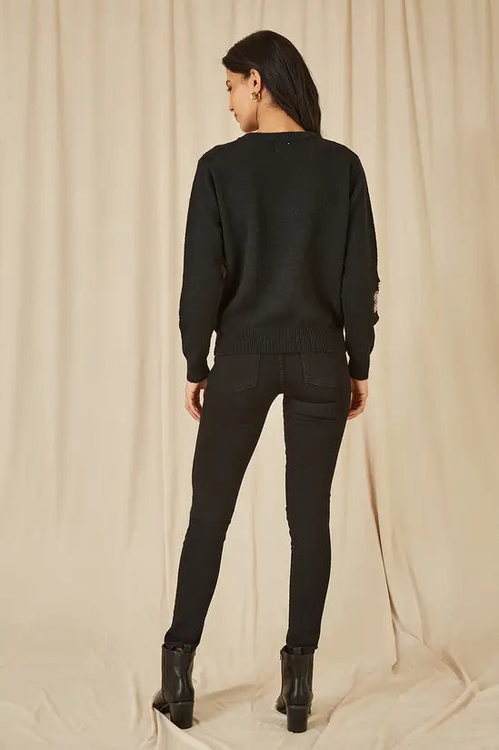 Mela Black Sequin Flower Jumper