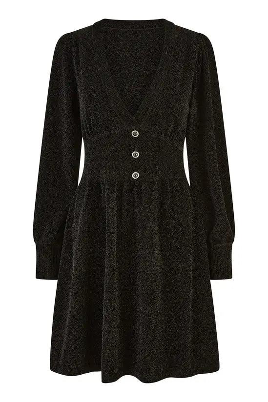 Yumi Black V Neck Empire Line Knitted Skater Dress