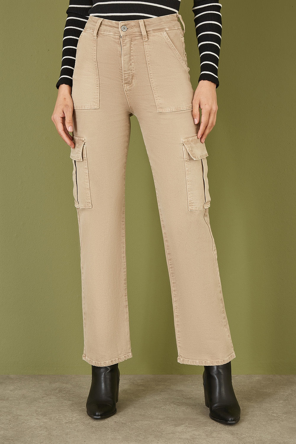 Yumi Stone Stretch Cargo Canvas Stretch Pants