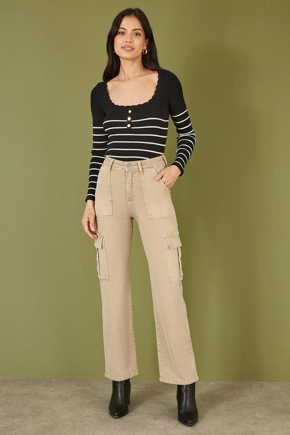 Yumi Stone Stretch Cargo Canvas Stretch Pants