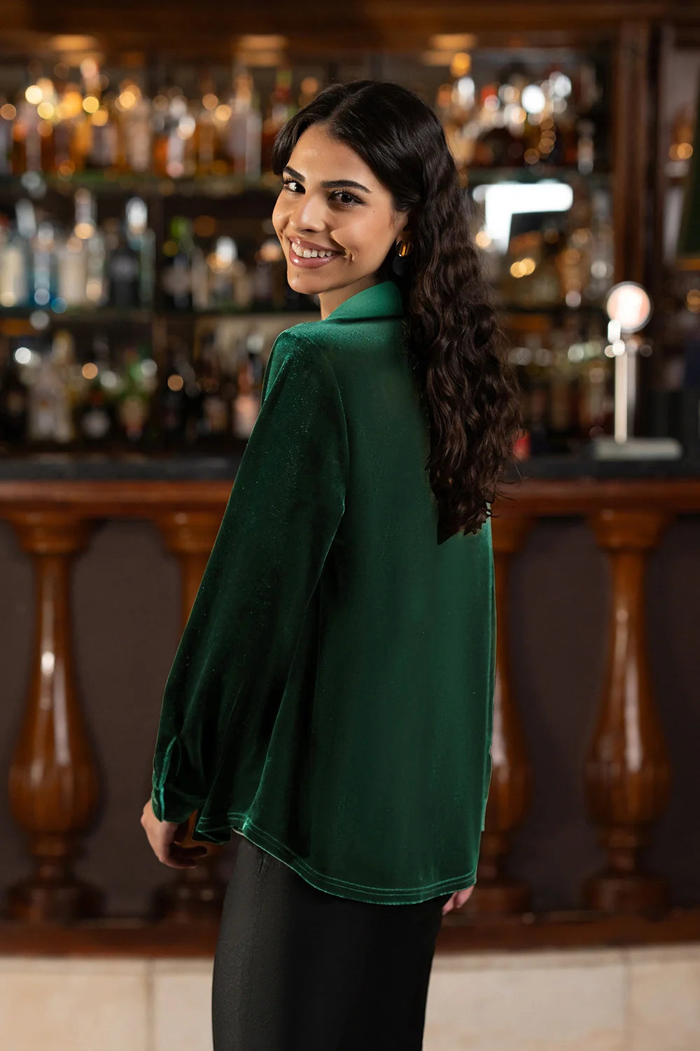 Yumi Green Velvet Relaxed Fit Shirt